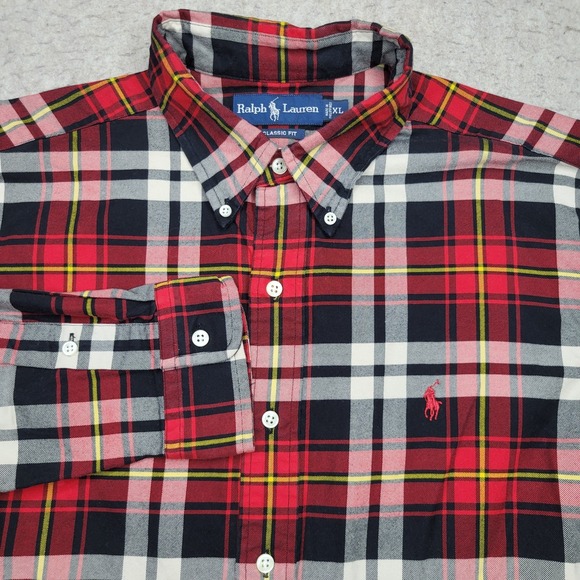 Ralph Lauren Flannel Shirt Mens XL Red Black Plaid Long Sleeve Button‎ Down - Picture 1 of 9